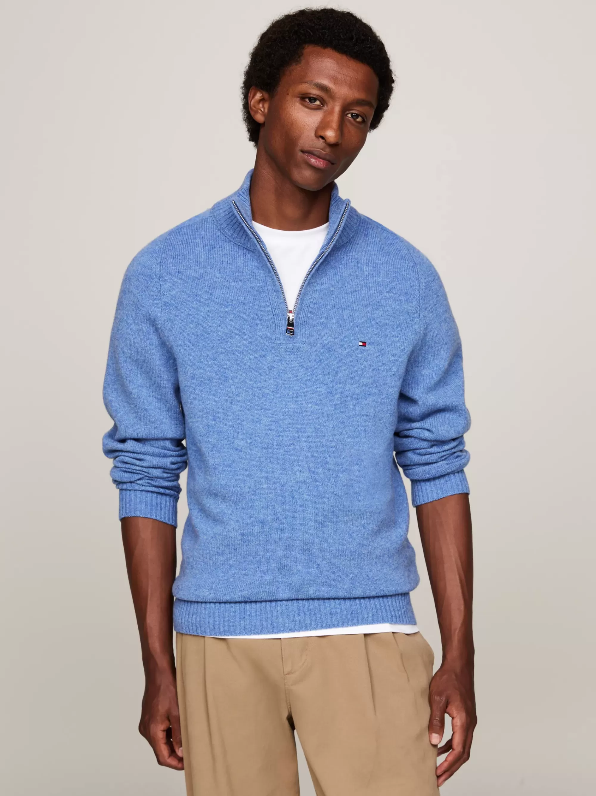 Trui Met Rits | Truien*Tommy Hilfiger Wollen Trui Met Opstaande Hals En Halve Rits BLUE SPELL HEATHER