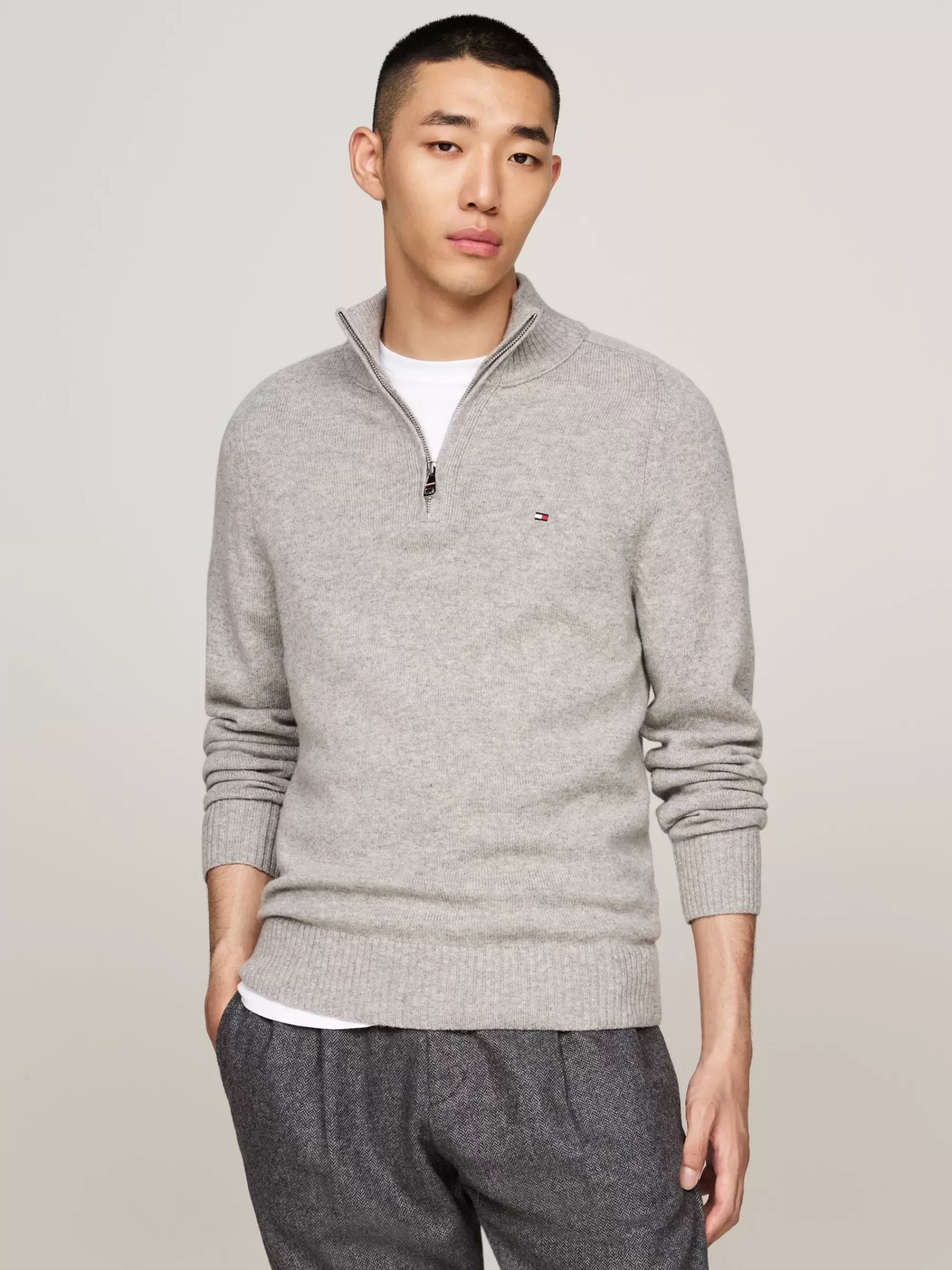 Trui Met Rits | Truien*Tommy Hilfiger Wollen Trui Met Opstaande Hals En Halve Rits LIGHT GREY HEATHER