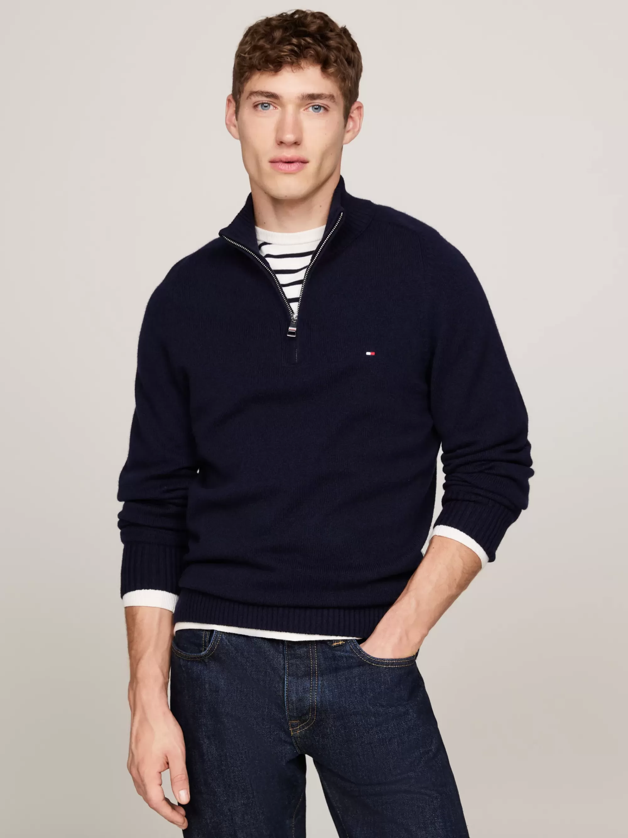 Trui Met Rits | Truien*Tommy Hilfiger Wollen Trui Met Opstaande Hals En Halve Rits DESERT SKY