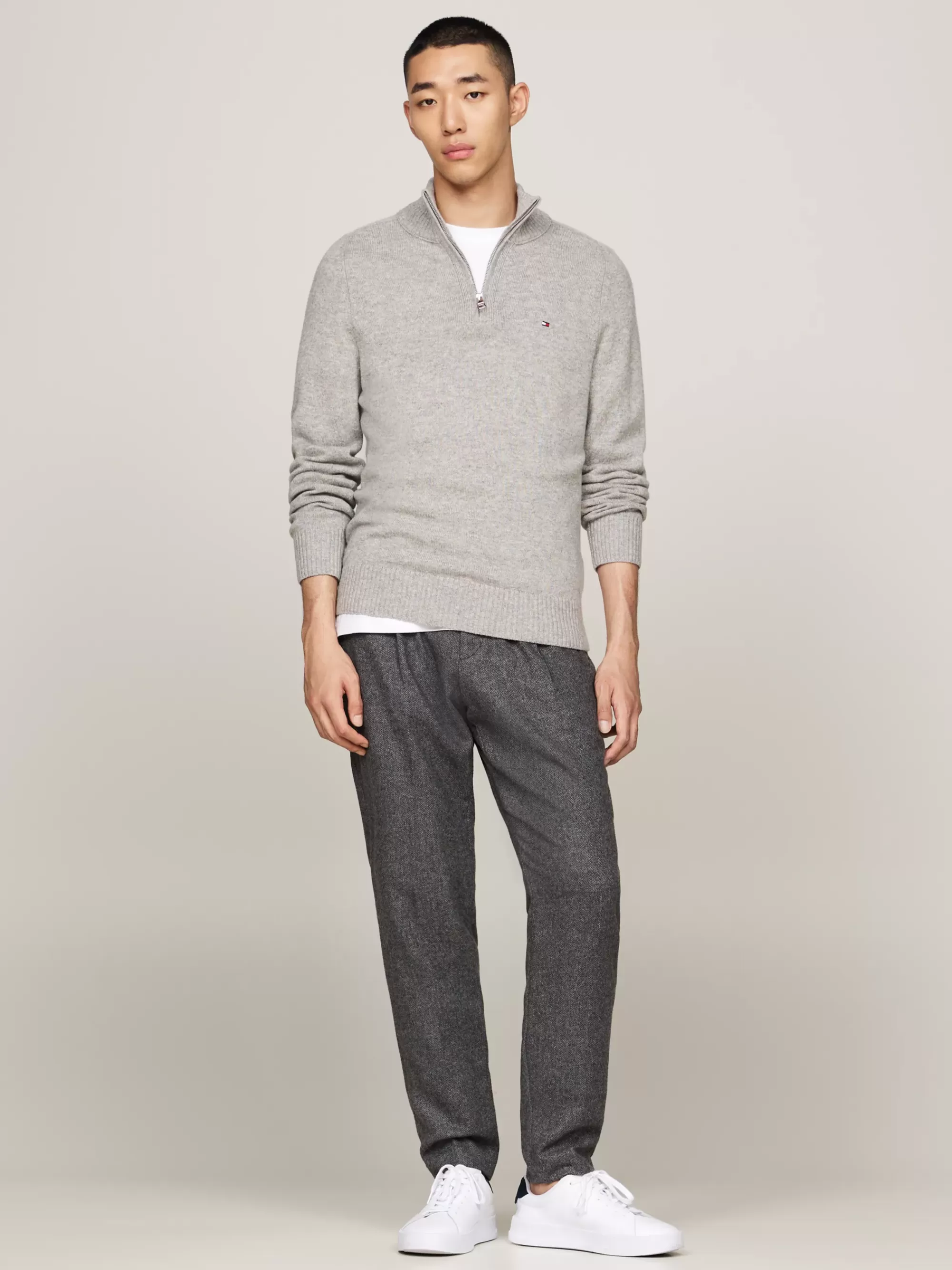 Trui Met Rits | Truien*Tommy Hilfiger Wollen Trui Met Opstaande Hals En Halve Rits LIGHT GREY HEATHER