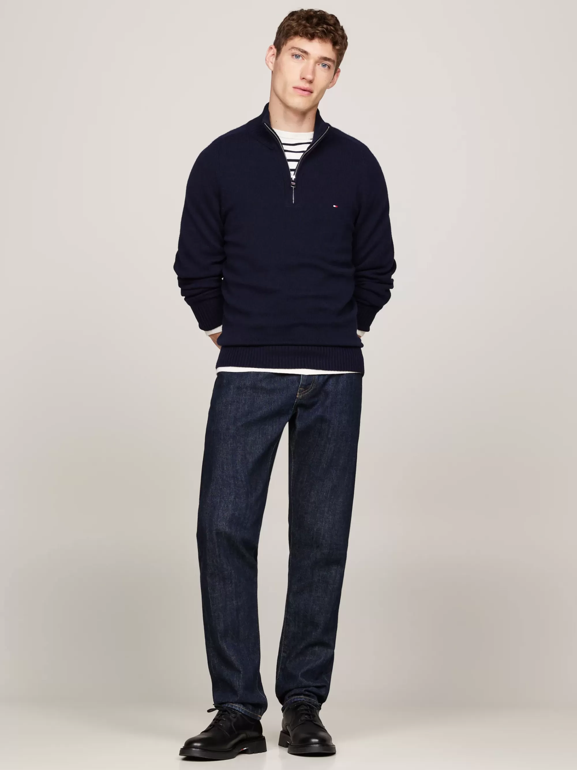 Trui Met Rits | Truien*Tommy Hilfiger Wollen Trui Met Opstaande Hals En Halve Rits DESERT SKY