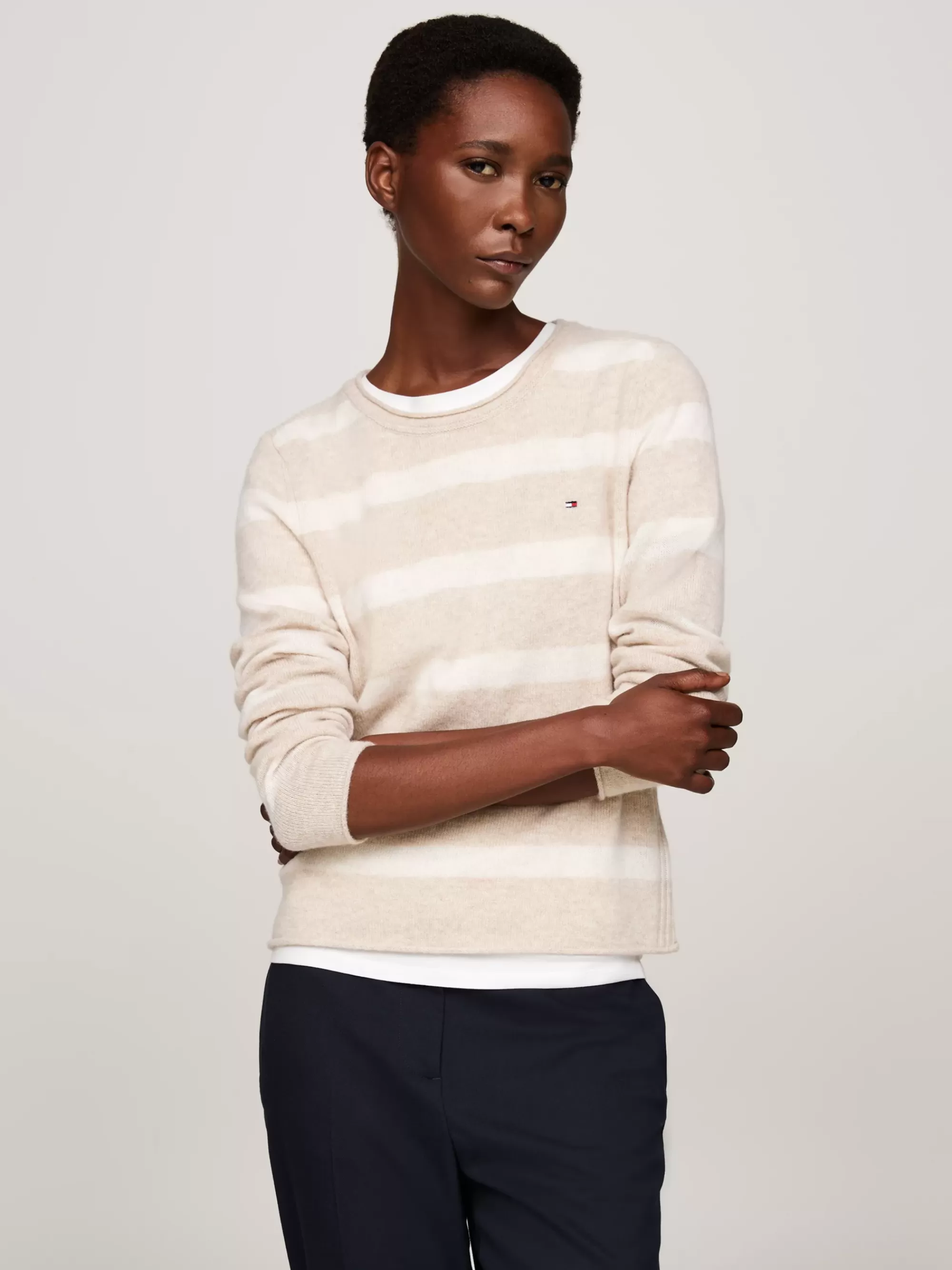 Truien Met Ronde Hals | Truien*Tommy Hilfiger Wollen Trui Met Ronde Hals CLASSIC BEIGE HTR/IVORY PETAL HTR