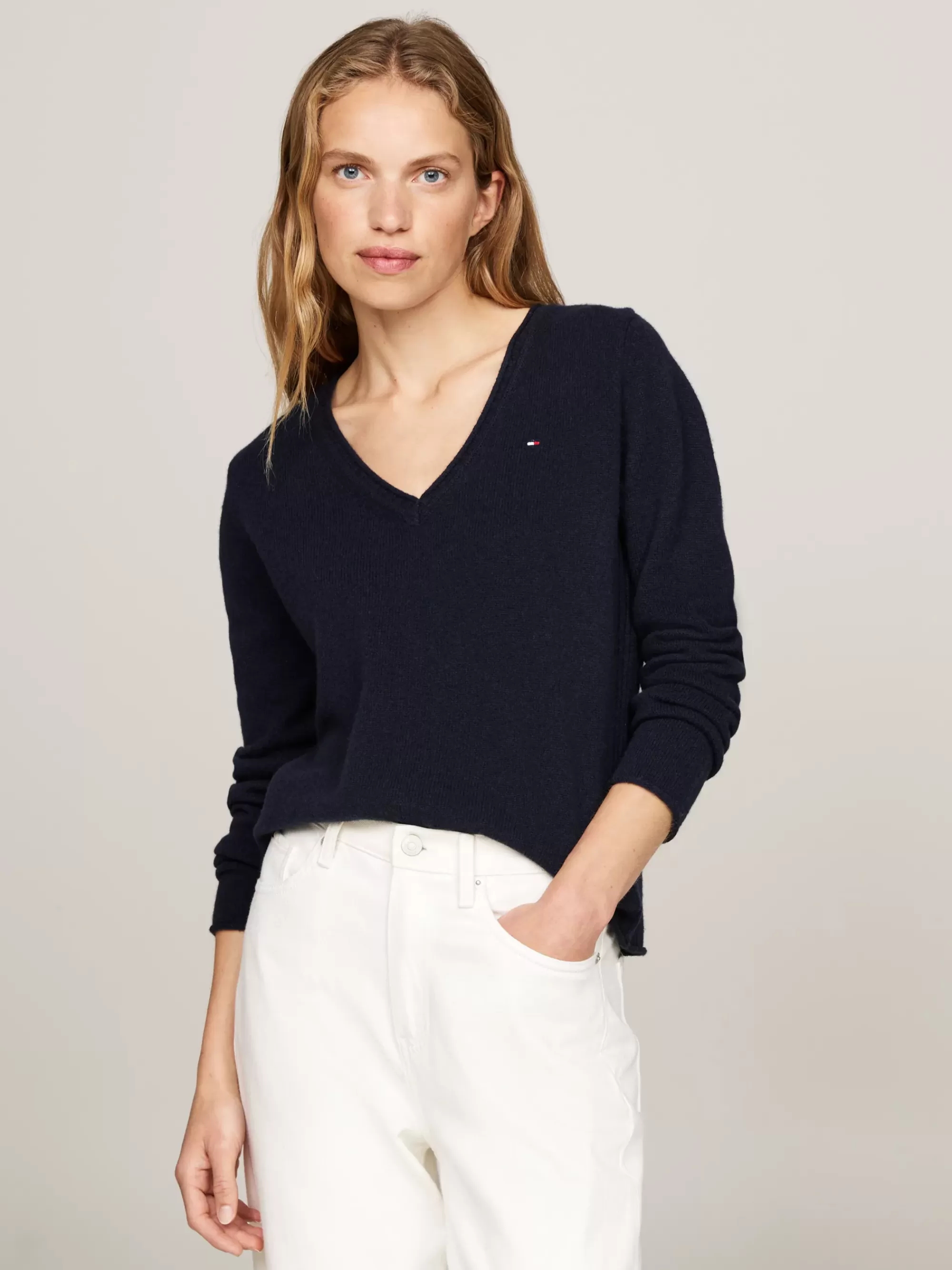 Truien Met Ronde Hals | Truien*Tommy Hilfiger Wollen Trui Met V-hals DESERT SKY