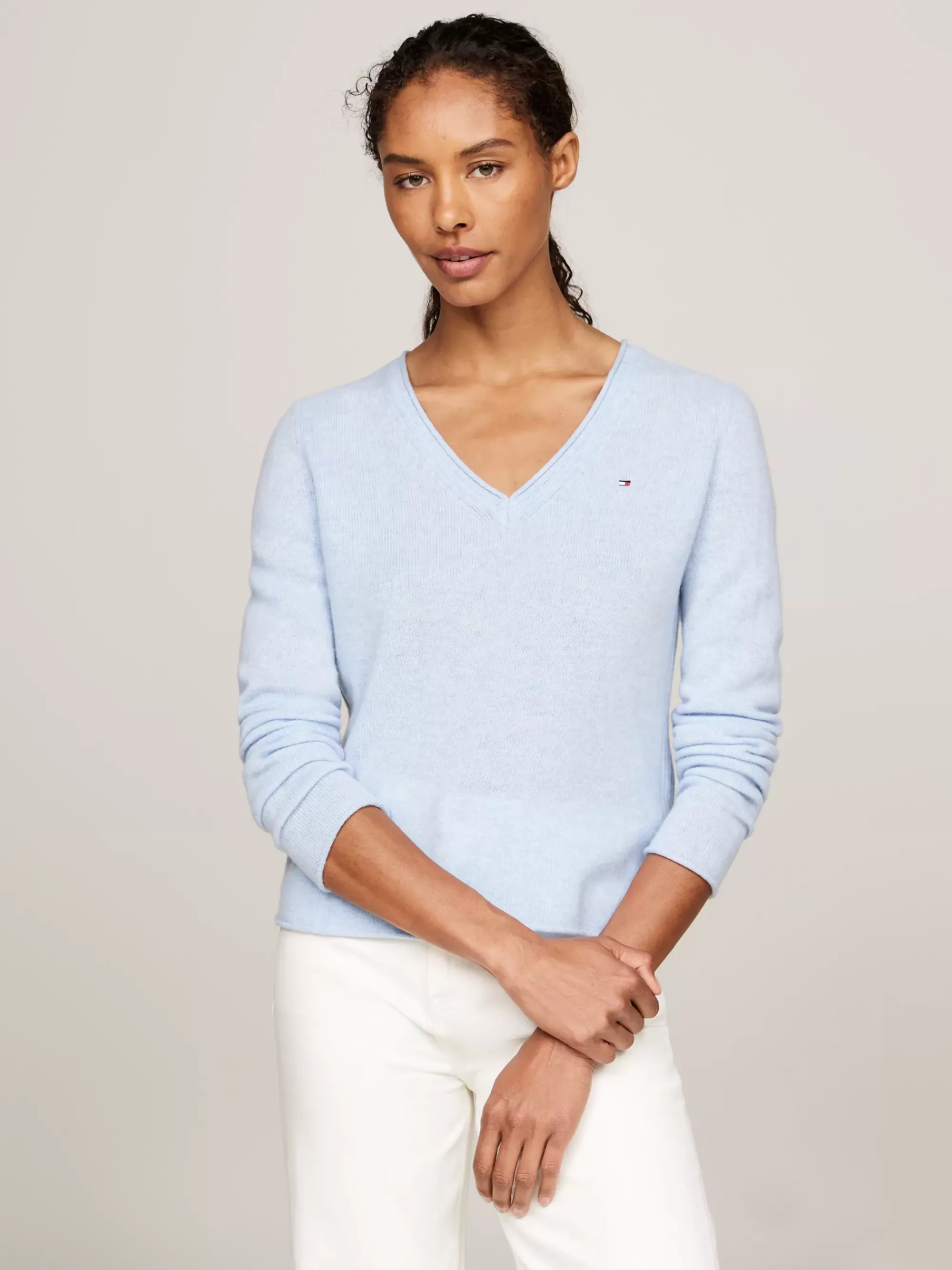 Truien Met Ronde Hals | Truien*Tommy Hilfiger Wollen Trui Met V-hals VESSEL BLUE HEATHER