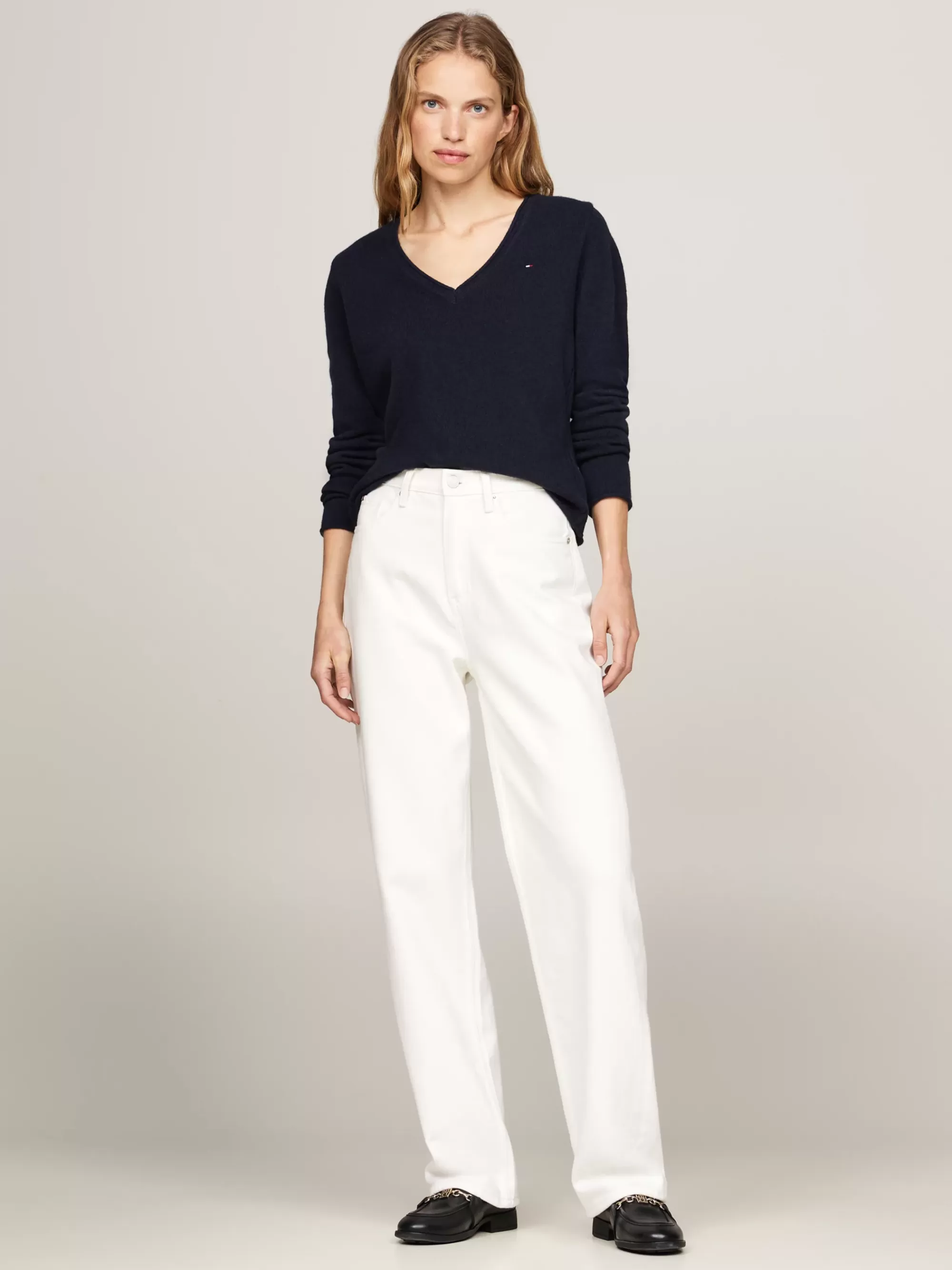 Truien Met Ronde Hals | Truien*Tommy Hilfiger Wollen Trui Met V-hals DESERT SKY