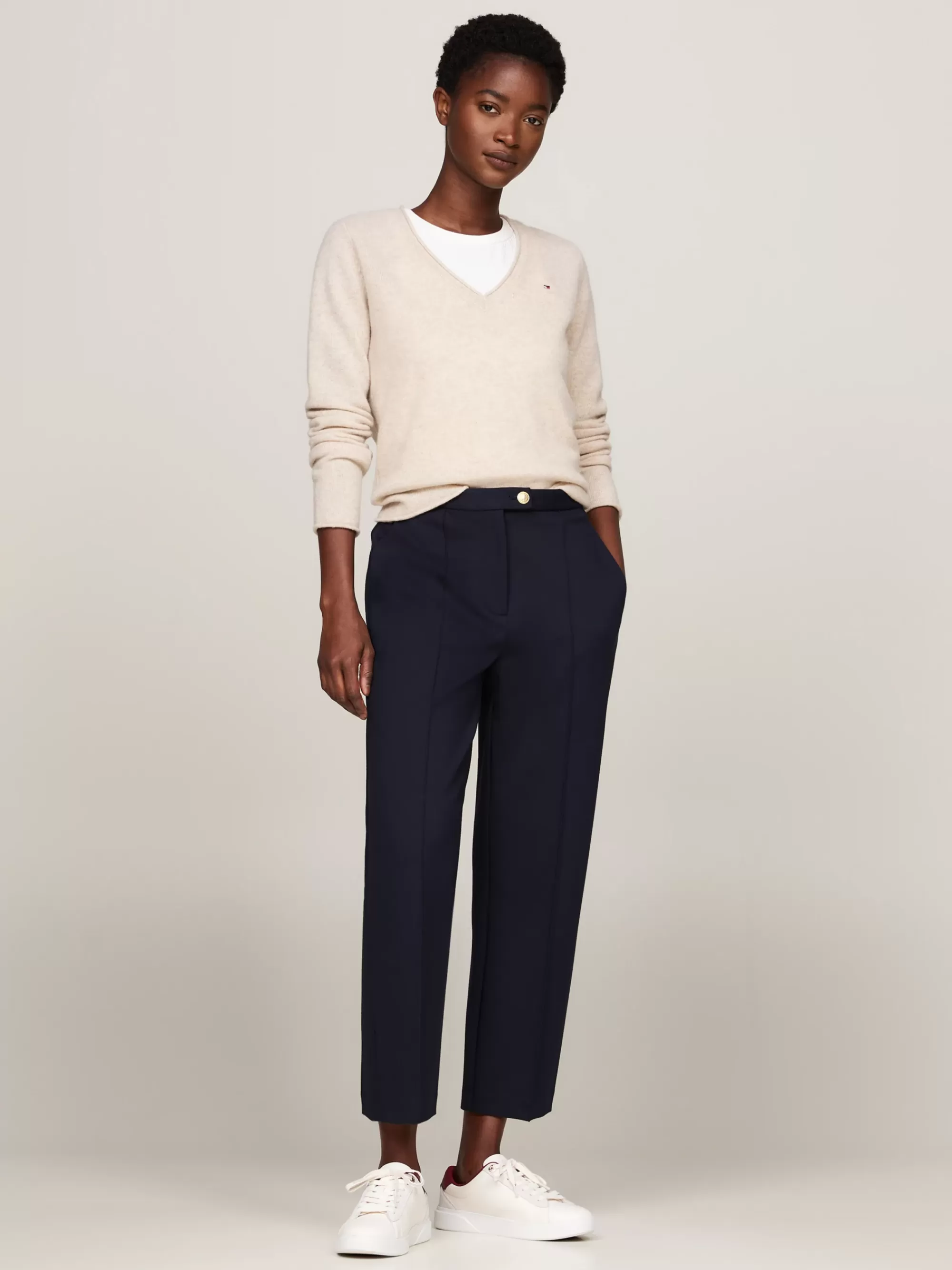 Truien Met Ronde Hals | Truien*Tommy Hilfiger Wollen Trui Met V-hals CLASSIC BEIGE HEATHER