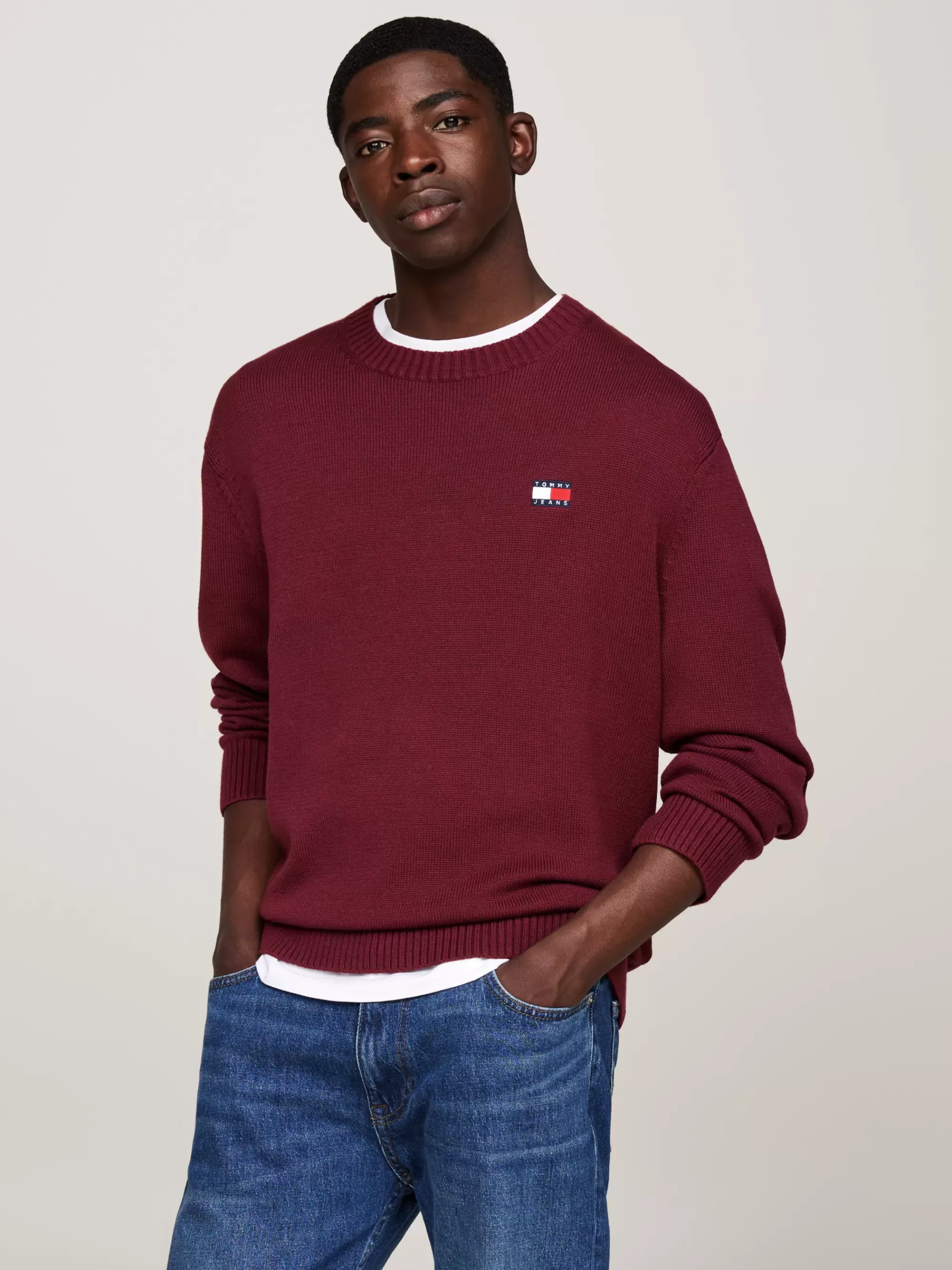 Truien Met Ronde Hals | Truien*Tommy Hilfiger Wolmix Trui Met Tommy-badge DEEP ROUGE