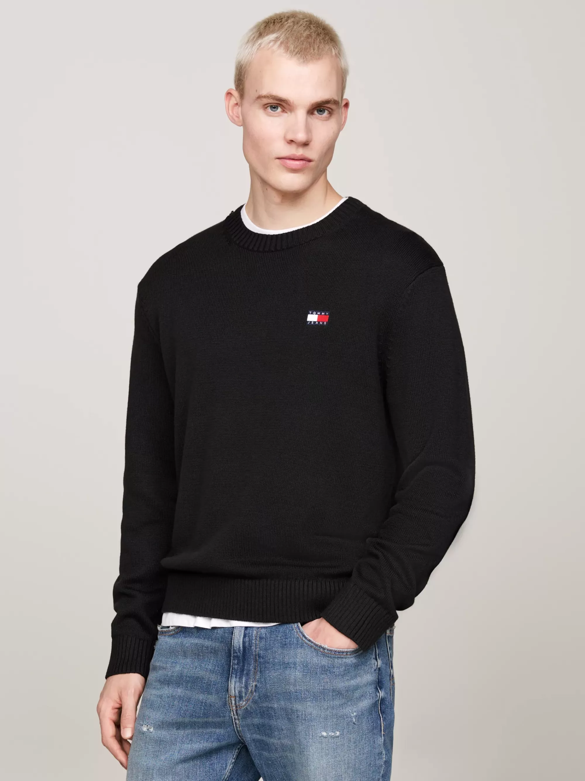 Truien Met Ronde Hals | Truien*Tommy Hilfiger Wolmix Trui Met Tommy-badge BLACK