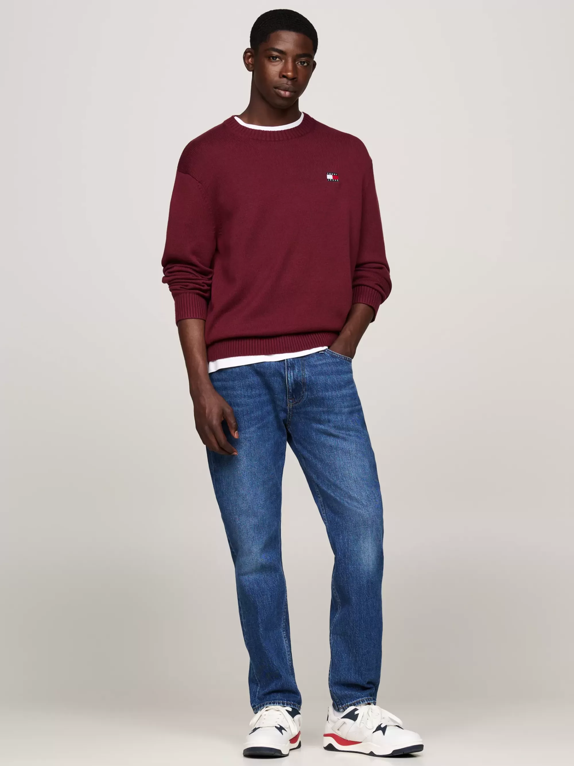 Truien Met Ronde Hals | Truien*Tommy Hilfiger Wolmix Trui Met Tommy-badge DEEP ROUGE