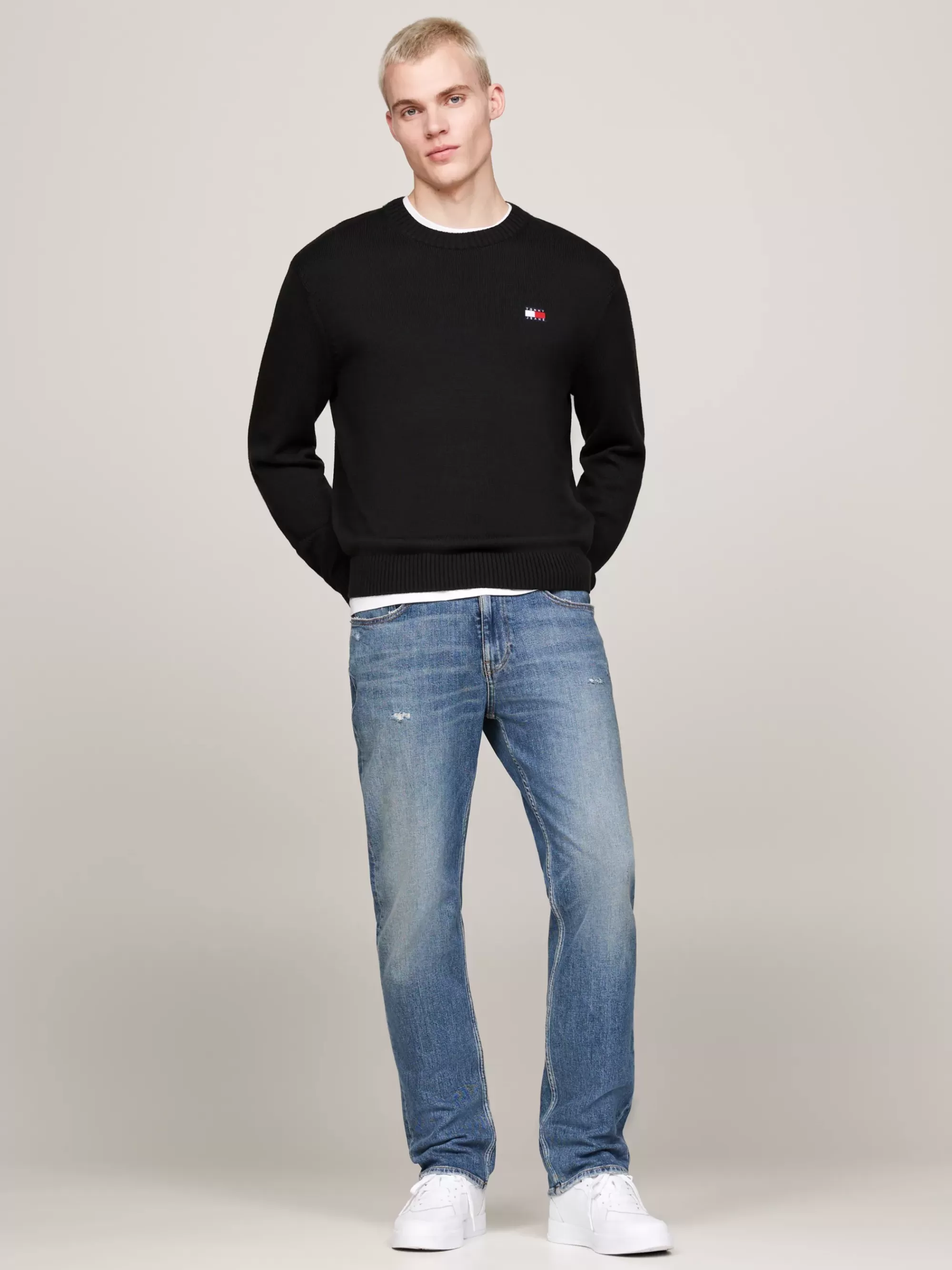 Truien Met Ronde Hals | Truien*Tommy Hilfiger Wolmix Trui Met Tommy-badge BLACK