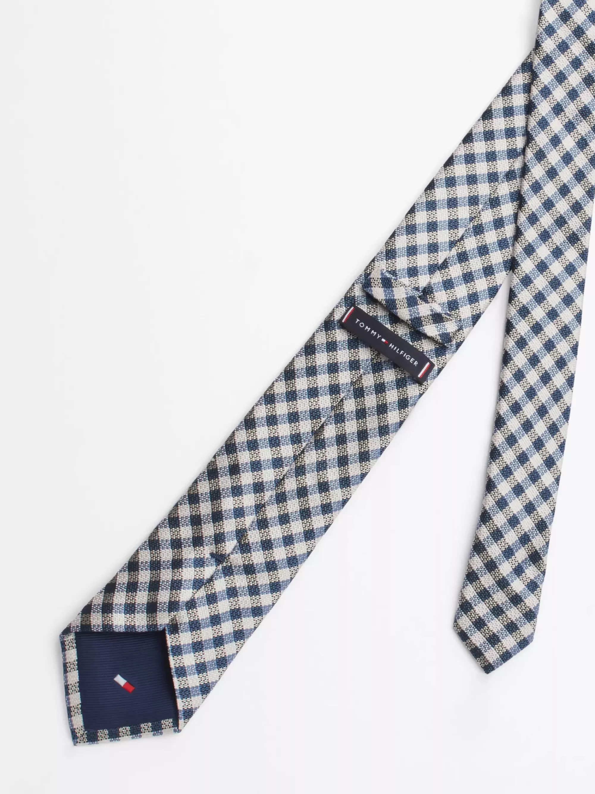 Stropdassen & Pochetten*Tommy Hilfiger Zijden Das Met Ginghamruit DEEP INDIGO / OFF WHITE