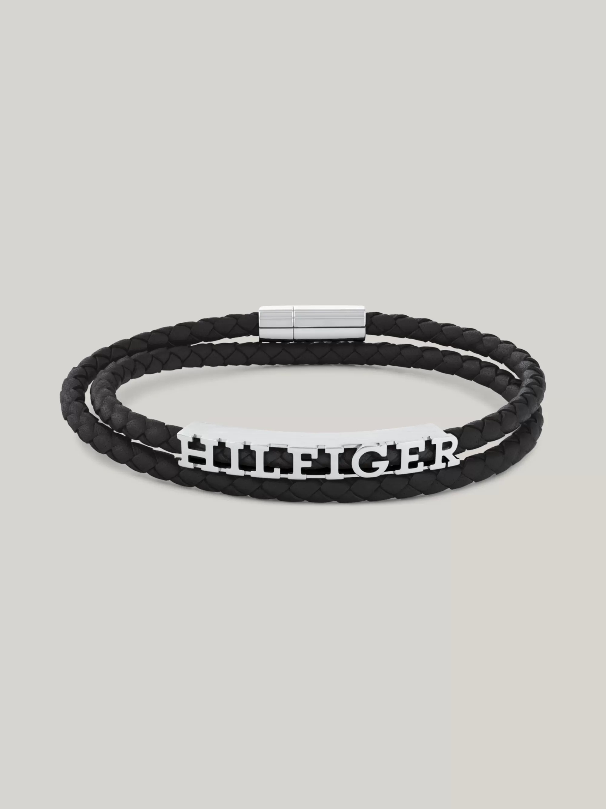 Sieraden & Manchetknopen*Tommy Hilfiger Zwarte Armband Van Gevlochten Leer BLACK