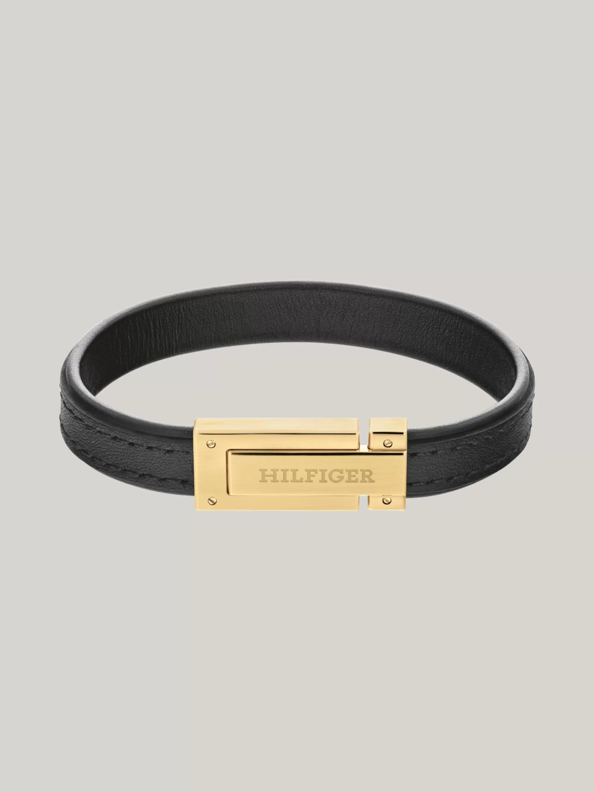 Sieraden & Manchetknopen*Tommy Hilfiger Zwarte Leren Armband Met Vouwsluiting BLACK