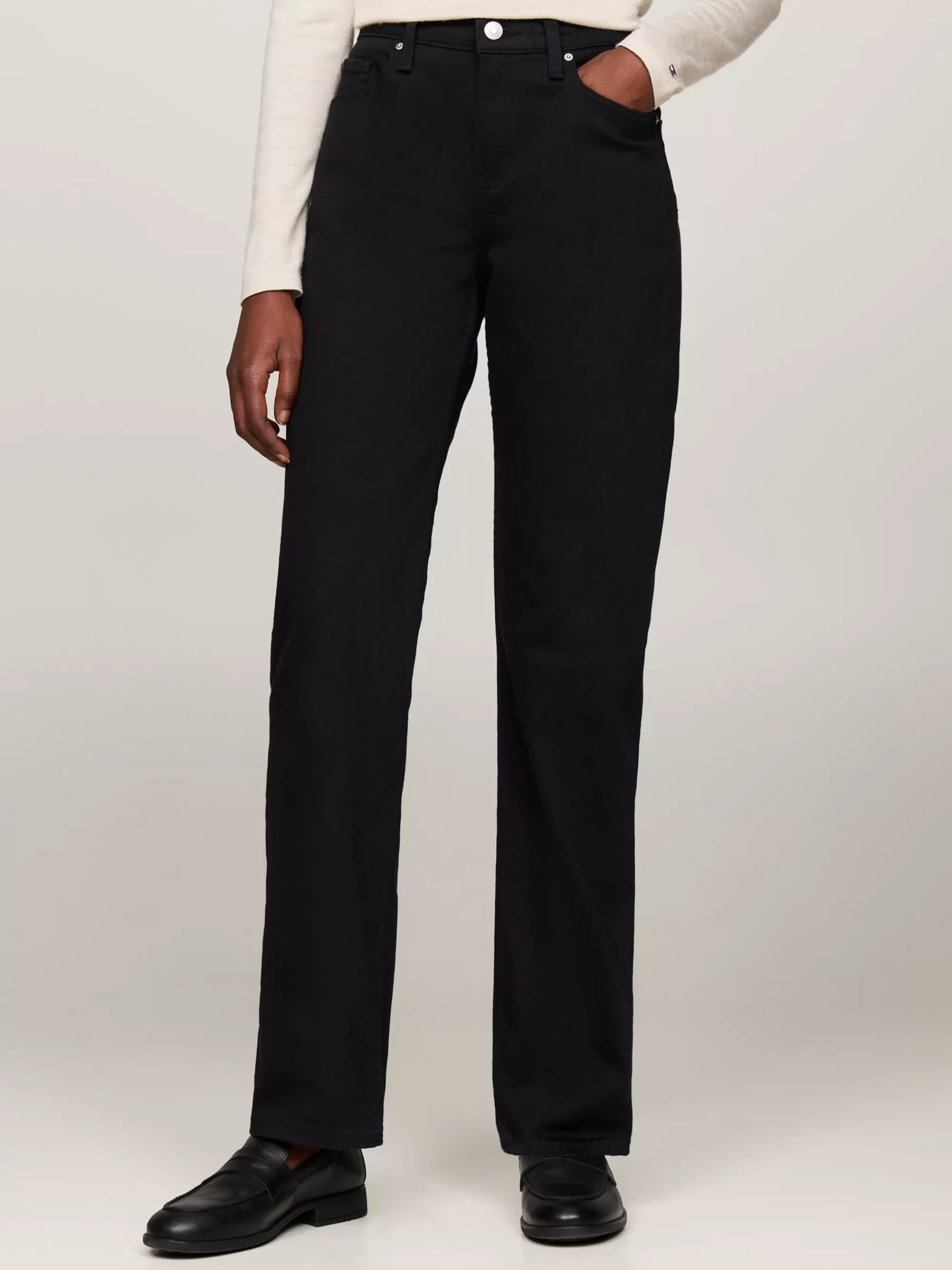 Jeans*Tommy Hilfiger Zwarte Medium Rise Straight Jeans STAY BLACK
