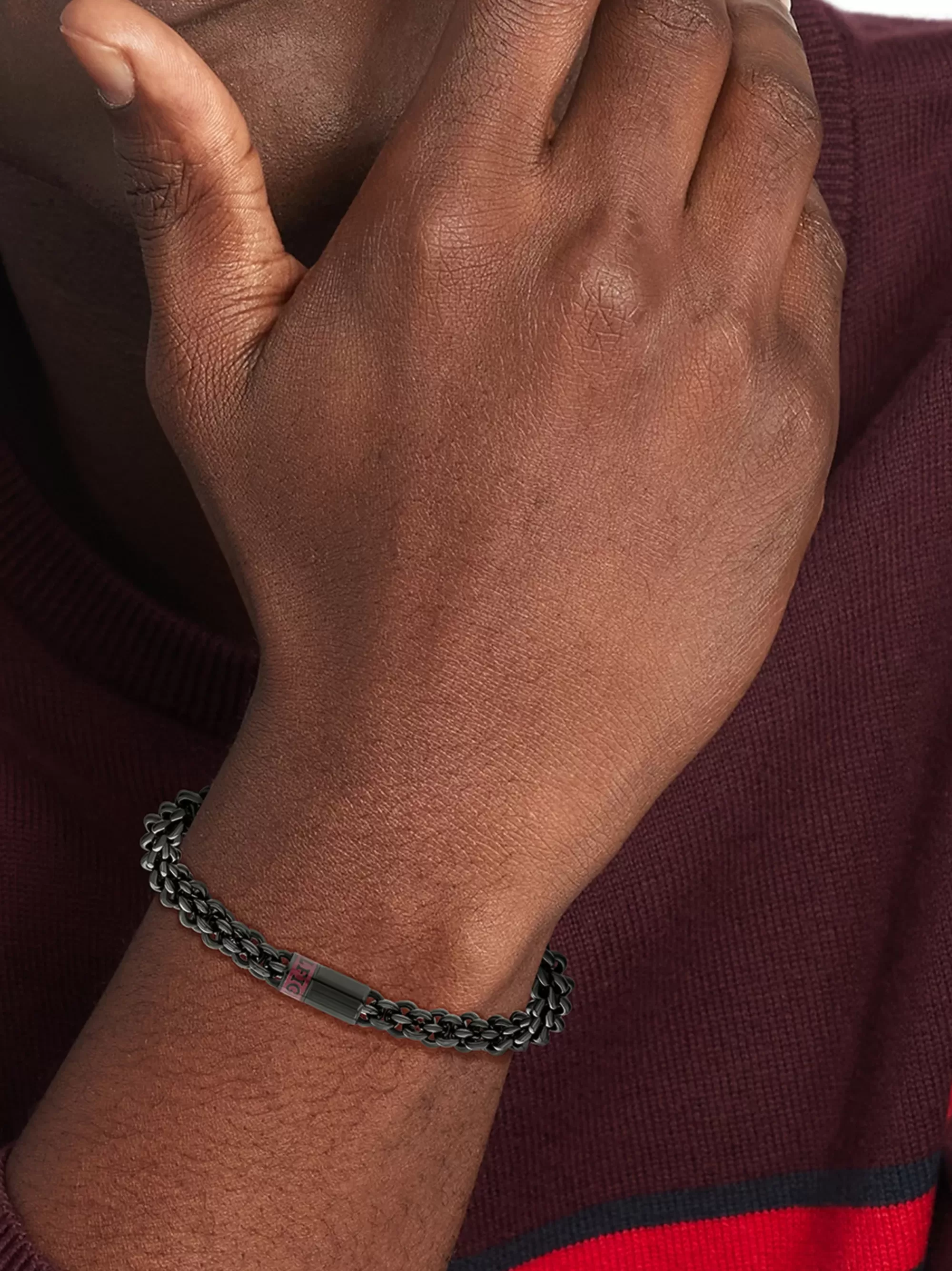Sieraden & Manchetknopen*Tommy Hilfiger Zwarte Stalen Armband Met Verweven Schakels BLACK